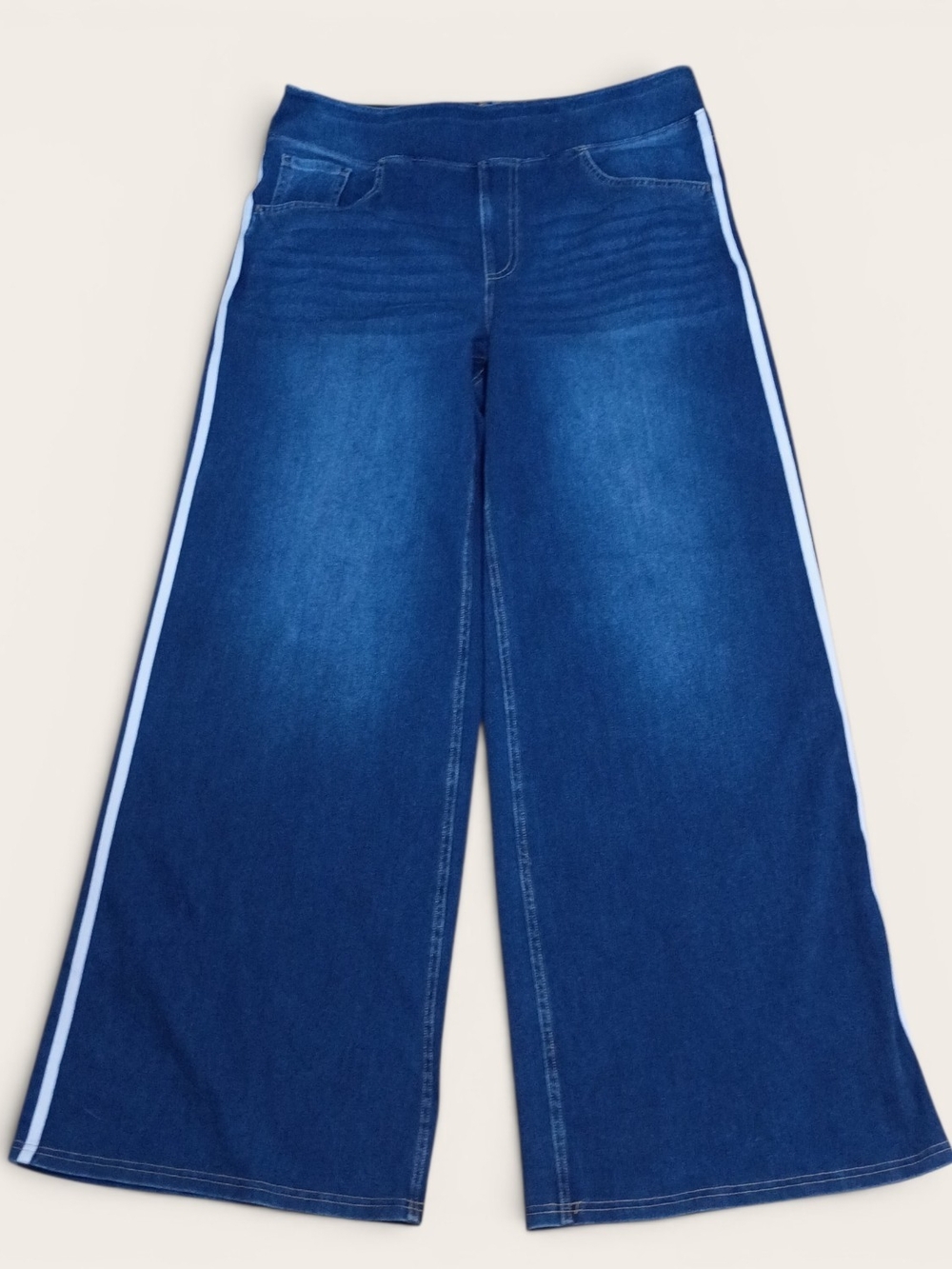 HALARA Dark Blue Wide-Leg Jeans with White Side Stripe Size XL